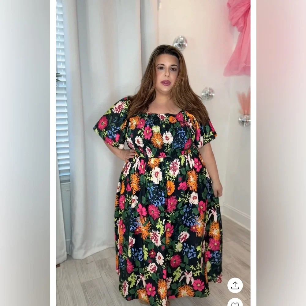 Plus Botanical Print Maxi Dress